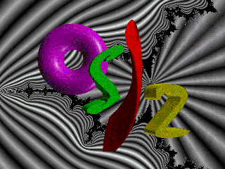 [multi-colored, twisted `OS/2' on a B/W Mandelbrot background]