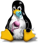 [Tux with pacifier, rattle and diaper]