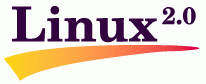 [`Linux 2.0' with a yellow-to-red gradient `swoosh' underneath]