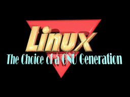 [ray-traced `Linux: The Choice of a GNU Generation' logo]